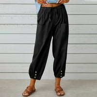 Zodggu ženske modne žene ljetni trendi ležerni pamuk i posteljina džepa Solid pantalone hlače udobne