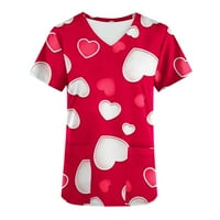 Odeerbi Valentines piling vrhovi za žene V izrez Majica Modni kratkih rukava za ispis bluza uzročni