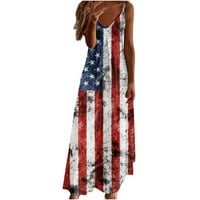 Žene 4. srpnja haljina, ljetna maxi haljina za žene casual ljetno odijevanje bez rukava američka zastava