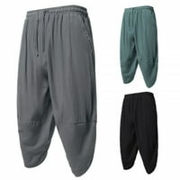 Muške pamučne posteljine harem hlače, casual teretana fitness joga sport baggy kratke hlače zeleni xl