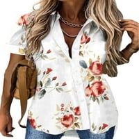 Paille Dame Floral Print Lable Tunic Majica Bohemain Office bluza rever vrat Plaže Majice