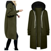 Zimski kaputi za žene tople obljeljci patent zatvarač otvoreni duksevi duge dugi džep u boji kauzalni
