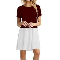 Pejock Ženska ležerna boja blokiranje boje Jednostavna majica Labava haljina Ljetna majica kratkih rukava Smeđi XL