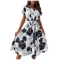 Ljetne haljine za žene V-izrez Mini labavi A-linijski ispisani kratki rukav Dress White XL