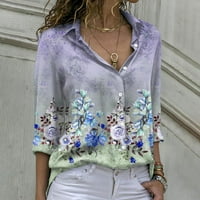 Ženski boho cvjetni print seksi v izrez dugih rukava sa gumbom labave bluze s majicom chaqueta