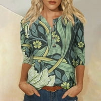 Feterrnal ženski gumb na vrhu rukava s rukavima V izrez modna košulja za ispis na vrhu majica pulover