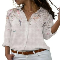 Glonme Žene Ležerne prilike s dugim rukavima Boemian Business Tunic Majica Rever izrez Odmorske bluze