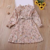 Djevojkova casual haljina ljetni scoop vrat s dugim rukavima cvjetna cvjeta tiskana obična haljina s