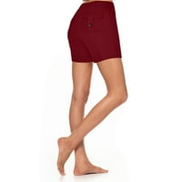 Hlače za žene Vježbajte gamaše Stretch tipka za struk Pocket Yoga teretana Labavi kratke hlače, crvena,