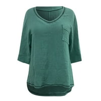 Majice za žene Dame Solid Boja bluza Moda V-izrez Pocket Slit Mid Sleeve Top Tee Majica Top Bluze