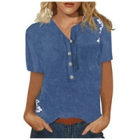 Udobne žene okrugli vrat kratki rukav džep za ispis džepne casual tops bluza u prodaji