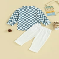 Outfits Outfits Outfits Checkerboard Dugme za ispis Dugih rukava i elastične hlače za odjeću za jesen