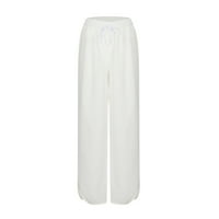 Mrat Ženske teretne hlače posteljina hlače Lantern Lanter Dugme Loarov Capris hlače joga pantalone sa džepovima Obrežene konusne hlače hlače sa elastičnim strukom bijeli 3xl