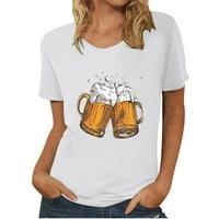 Ženska casual zabavna pivo grafički tunik Pulover Pričvršćivanje posade Crw majica Plus veličina vrhova