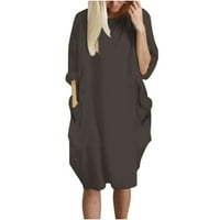 Safuny Women Plus veličine Duljina koljena Dress Pocket Clearence Čvrsta zimska jesenska haljina Dugi