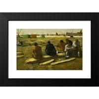 George Hendrik Breitner Black Modern Framed Museum Art Print pod nazivom - Ručak na gradilištu na van