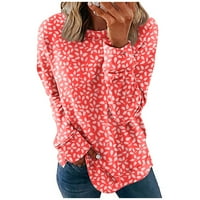 Bluze za žene Dressy casual ženske vrhove dugih rukava cvjetni casual vrhovi Fall Crew izrez pulover crvena 3xl