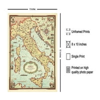 Vintage Map Poster - Povijesna slika Italija Ispis - Unfrant Wall Art Poster - Italijanska priča Mapa