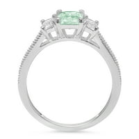 1. CT Sjajni smaragdni rez simulirani zeleni dijamant 14k bijeli zlatni pasijans sa akcentima s tri kamenim prstenom SZ 6