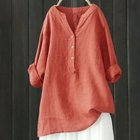 Košulje za žene Solid Color Loose Plus size Duga pamučna tekstura Haljina veličine S