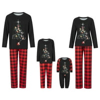 Gueuusu Porodica koja odgovara božićnim pidžamama, baby rhoper line božićno drvce Ispis dugih rukava vrhovi pletene hlače za spavanje