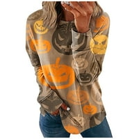 Yubatuo Halloween Dukseri za žene s dugim rukavima Crewneck Loose Fit Kostime Narandžasti XL