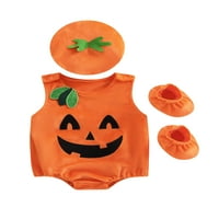 Canrulo Newborn Baby Boy Girl Halloween set bez rukava namiranje duhova Snap Romper + Beanie Hat + čarape postavljaju narančaste 3-mjesece