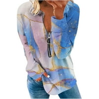 Cleariance ženska modna majica gradijent cvjetni ispisani labavi majica dugih rukava bluza okrugla vrat