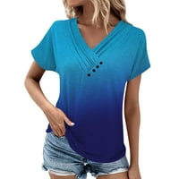 Ljetni cvjetni uzorak V-izrez kratkih rukava Comfy bluze za žene na vrhu prevelike majice s