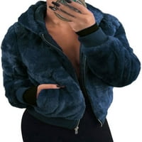 Ženski kaput sa kapuljačom Casual Revel Fleece Fuzzy Fau Shearling patentni zatvarač Topla zimske prevelike