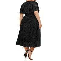 Ženske haljine plus veličina Elegantna cijela tiskana V izrez A Line crna 3xl