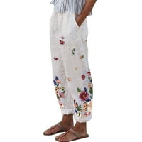Hlače za žene ženske hlače sa džepovima, casual casual visoki struk Print pamuk labave duge ravno hlače