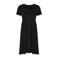Ljetne haljine za žensko čišćenje trendSvomen modne casual kratkih rukava Solid V džep izrez dame labava haljina crna l
