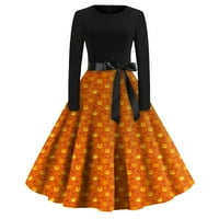 Haljine za ženski remen za luk Vintage Halloween Ispis A-line haljine 1950-ih Elegance Audrey Hepburn