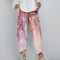 Ženske ravne elastične strukske hlače za vuču Hlače ljetne modne vintage cvjetne vježbe za dame plus veličine hlače casual labavi ružičasti xl