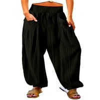 Oucaili Dame Harem hlače High-akad pantalone u boji Palazzo Pant Baggy dno plaža crna m