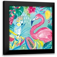 Zaman, Farida crni moderni uokvireni muzej umjetnički print naslovljen - voćni flamingosi III