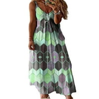 Beiwei Dame Hawaiian Maxi haljina bez rukava V izrez Modni sandress Žene Geometrijske ispis ljetne haljine