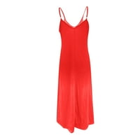 Clearsance Ljetne haljine za žene Dužina gležnja na rukavima bez rukava A-LINE Čvrsta V-izrez Crvena