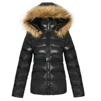 Ženska zimska topla jakna srednje duljine od puffera dugih rukava, crna