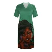 Ženska haljina V-izrez Haljina s kratkim rukavima Haljina ljetne haljine s džepom, zelena, XXXL, 95%