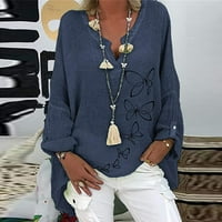 Ženski ljetni vrhovi ženske bluze dugih rukava casual pune V-izrez majice mornarice 4xl