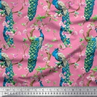 Soimoi pamučna kambrska tkanina ružičasta cvijeta, grana i paunske tkanine za ptice otisci sa dvorištem širom