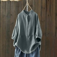 Dianli Womens Tops prevelike gumb dolje pamučna posteljina labava comfy bluza tunika Ljeto slatko okrugli