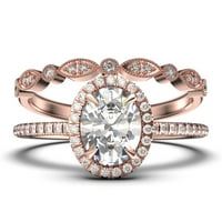 Bridalni prsten Art Deco 2. Carat Ovalni rez dijamantski moissan zaručni prsten, vjenčani prsten u sterlingu srebra sa 18k ružom pozlaćenom, obećavajući prsten, obdarniji poklon