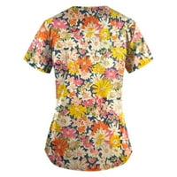 Ženski cvjetni ispis V-izrez Vrhovi radne uniforme džepa bluza S-5XL