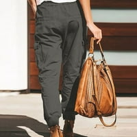 NJSHNMN PLUS Površine teretne pantalone za žene sa džepovima labavi borbeni džepovi za noge duge hlače, sivo, xl