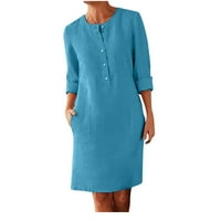 Ženska rukava Solid Moda iznad koljena Shift okrugli dekolte, ljetna haljina Blue XL