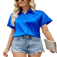 Sanviglor dame bluzu gumb dolje majica rever vrat na vrhu obične tucijske košulje Business Blue 2xl