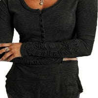 Ženske čipke dugih rukava Top košulje O-izrez Tunika Prednji gumb Elegantna majica Majica Modni osnovi